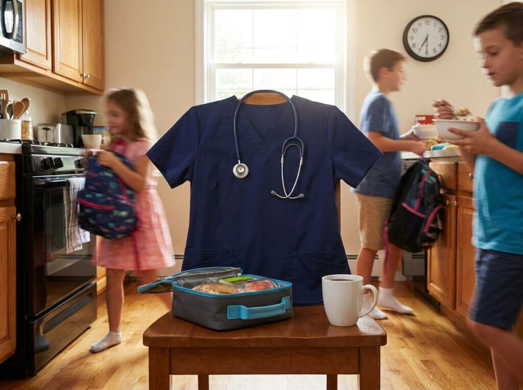 Uniforme da mãe organizada na correria da manhã
